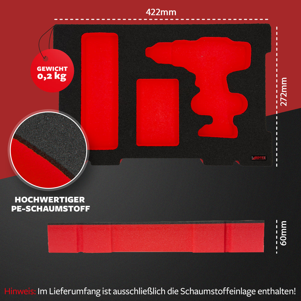 APTEX Einhell TE-CD 18/40 Li Einlage für E-Case S-F – Akku-Bohrschrauber Schaumeinlage – Made in Germany