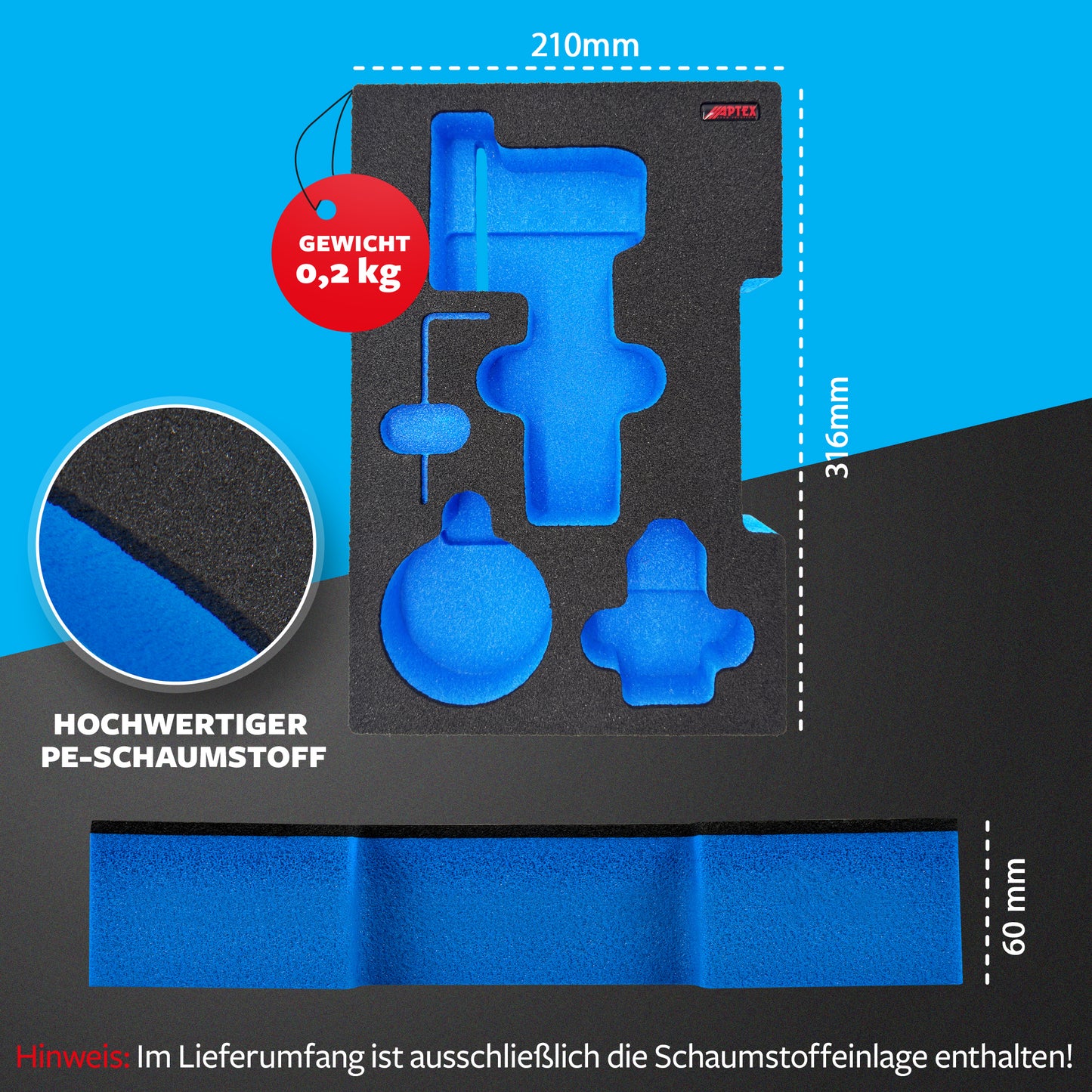 APTEX Bosch GWS 12V-76 Einlage für L-Boxx – Winkelschleifer Schaumeinlage - Made in Germany