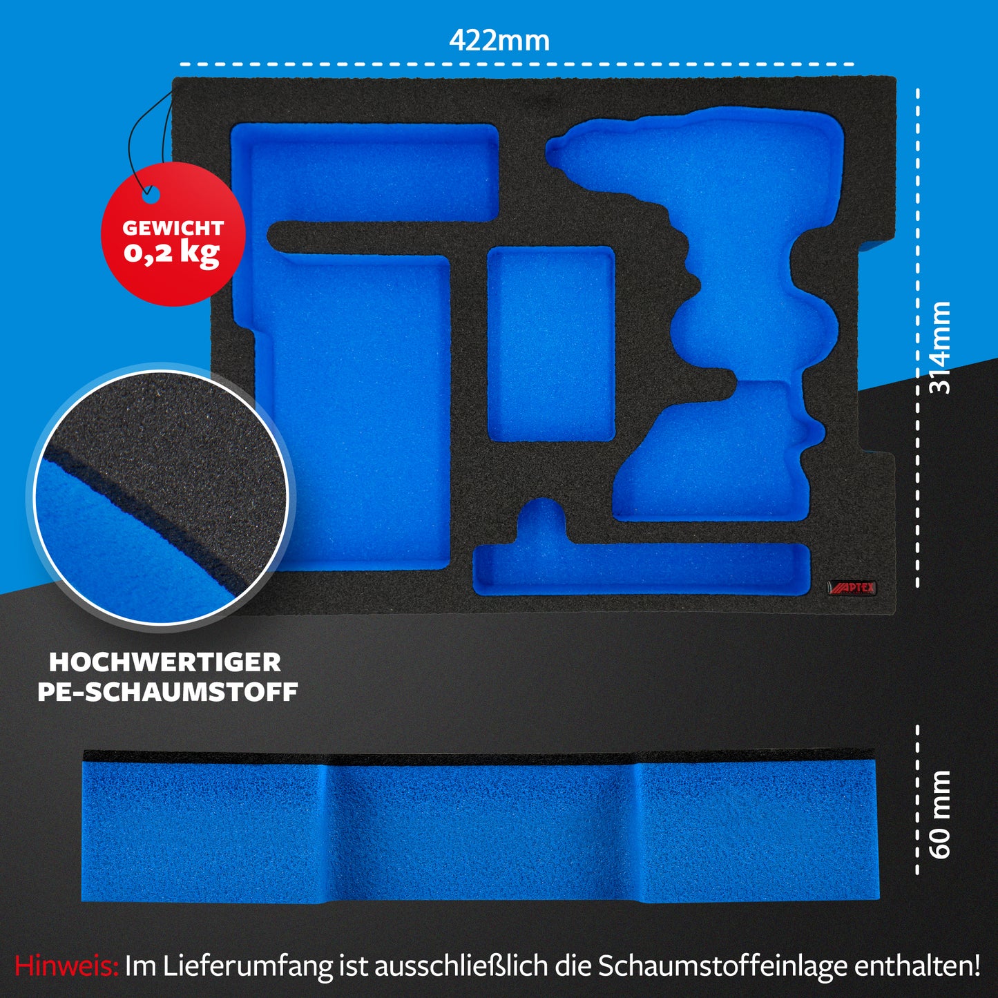 APTEX Bosch GSR 18V-90 C + Ladegerät GAL 18V-40 Einlage für L-Boxx 136 – Bohrschrauber Schaumeinlage - Made in Germany