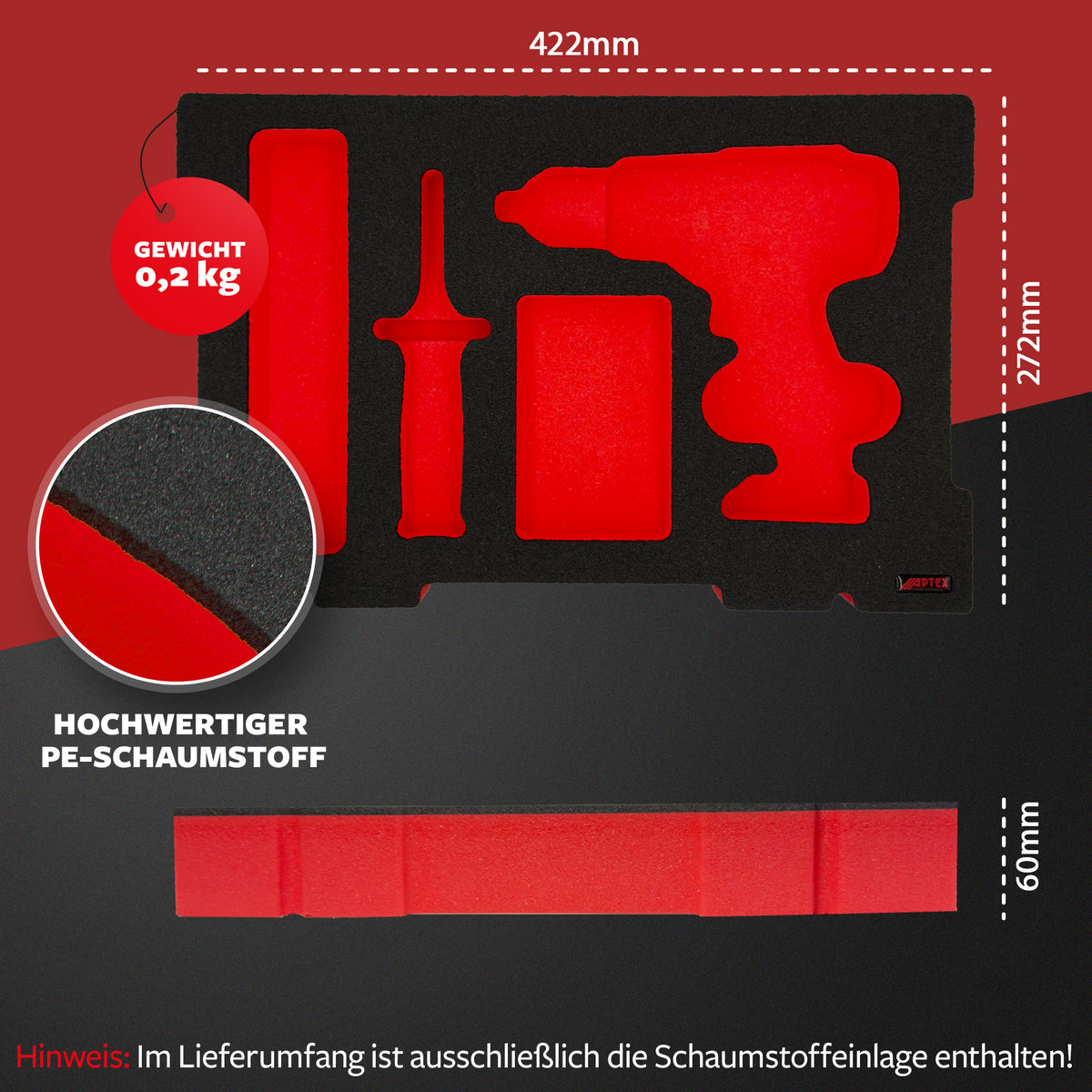 APTEX Einhell TP-CD 18/80 Li-i BL Einlage für E-Case S-F – Akku-Schlagbohrschrauber Schaumeinlage – Made in Germany