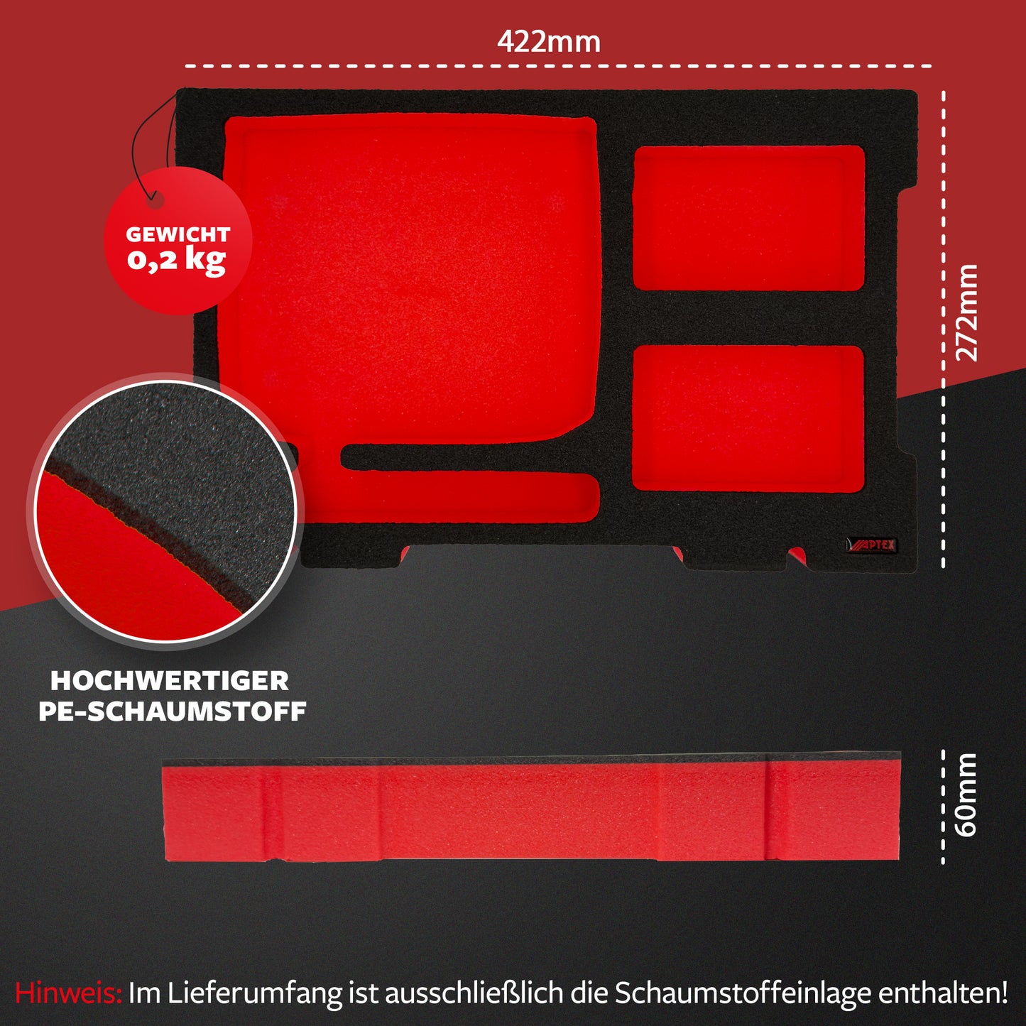 APTEX Einhell Doppelladegerät PXC 3.0A Einlage für E-Case S-F – 18V Akkus und Ladegrät Schaumeinlage – Made in Germany