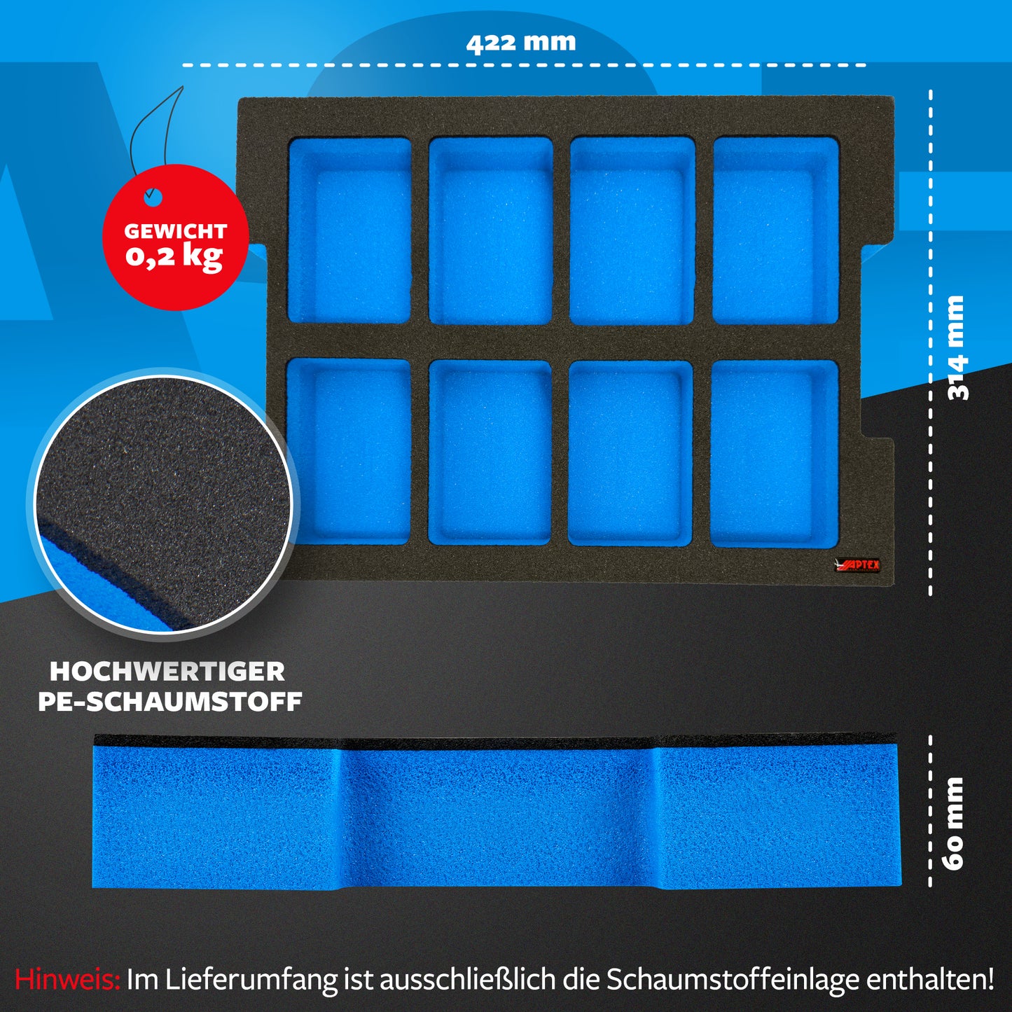 APTEX Bosch 8x ProCore 18V 4.0Ah Einlage für L-Boxx 102, 136 – Akku Schaumeinlage – Made in Germany