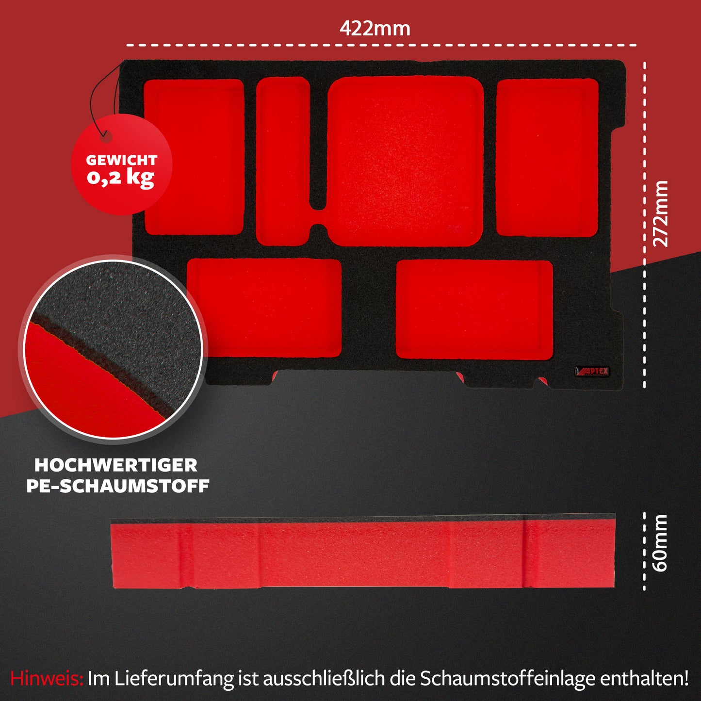 APTEX Einhell Schnellladegerät PXC 4.0A Einlage für E-Case S-F – 18V Akkus und Ladegrät Schaumeinlage – Made in Germany