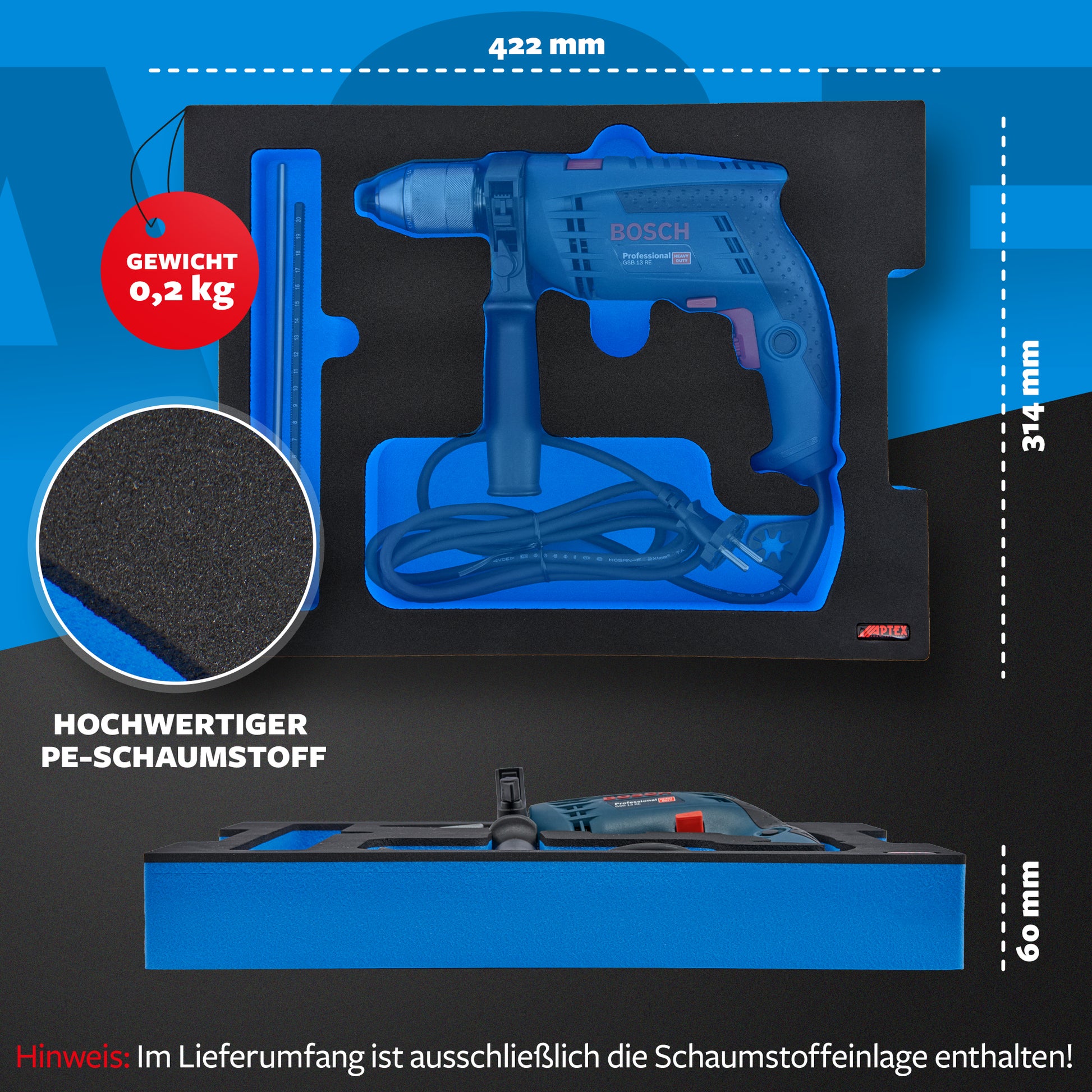 Schaumeinlage Bosch Professional Schlagbohrmaschine GSB 13 RE für neue Bosch L-Boxx 136.