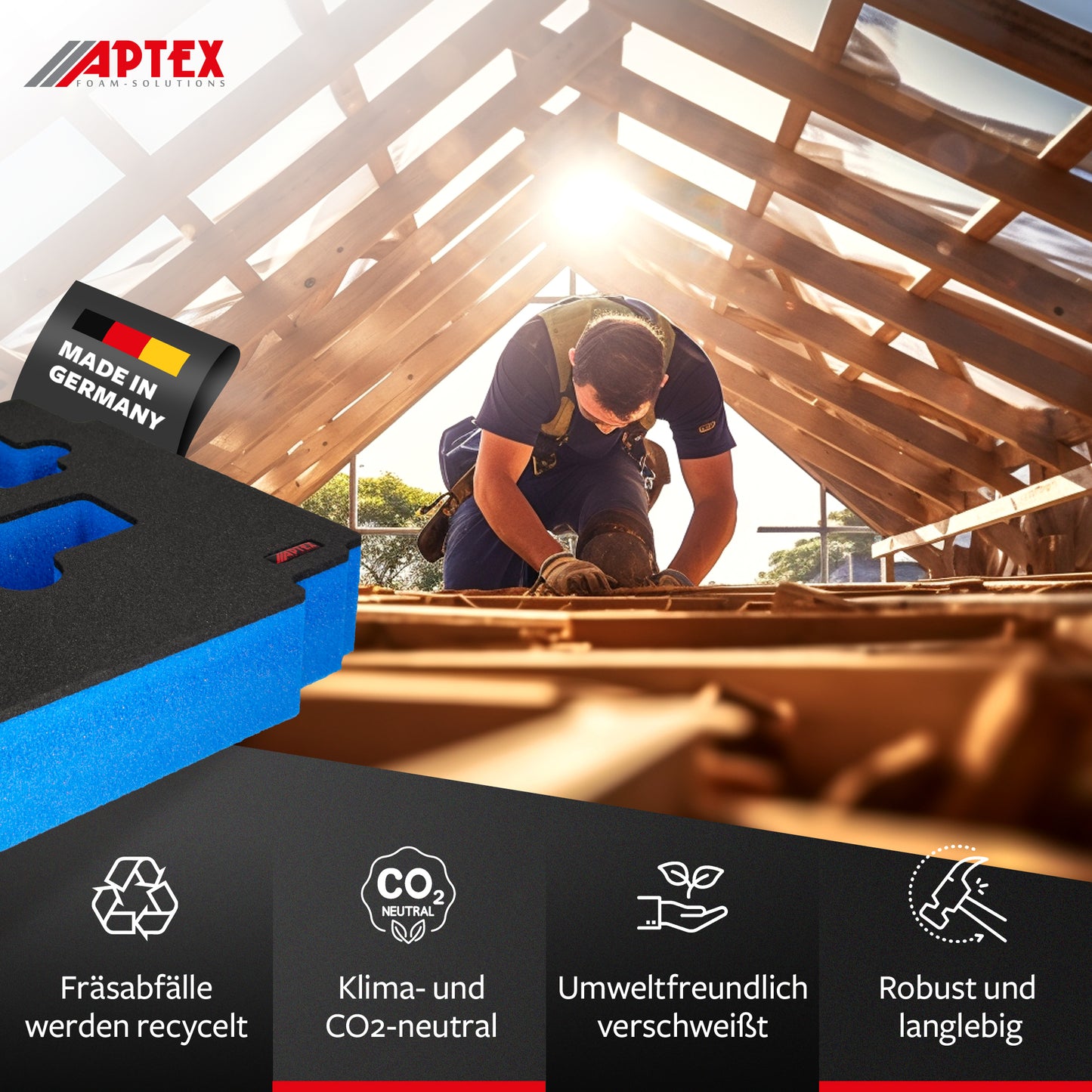 APTEX Bosch GWS 12V-76 Einlage für MakPac – Winkelschleifer Schaumeinlage - Made in Germany