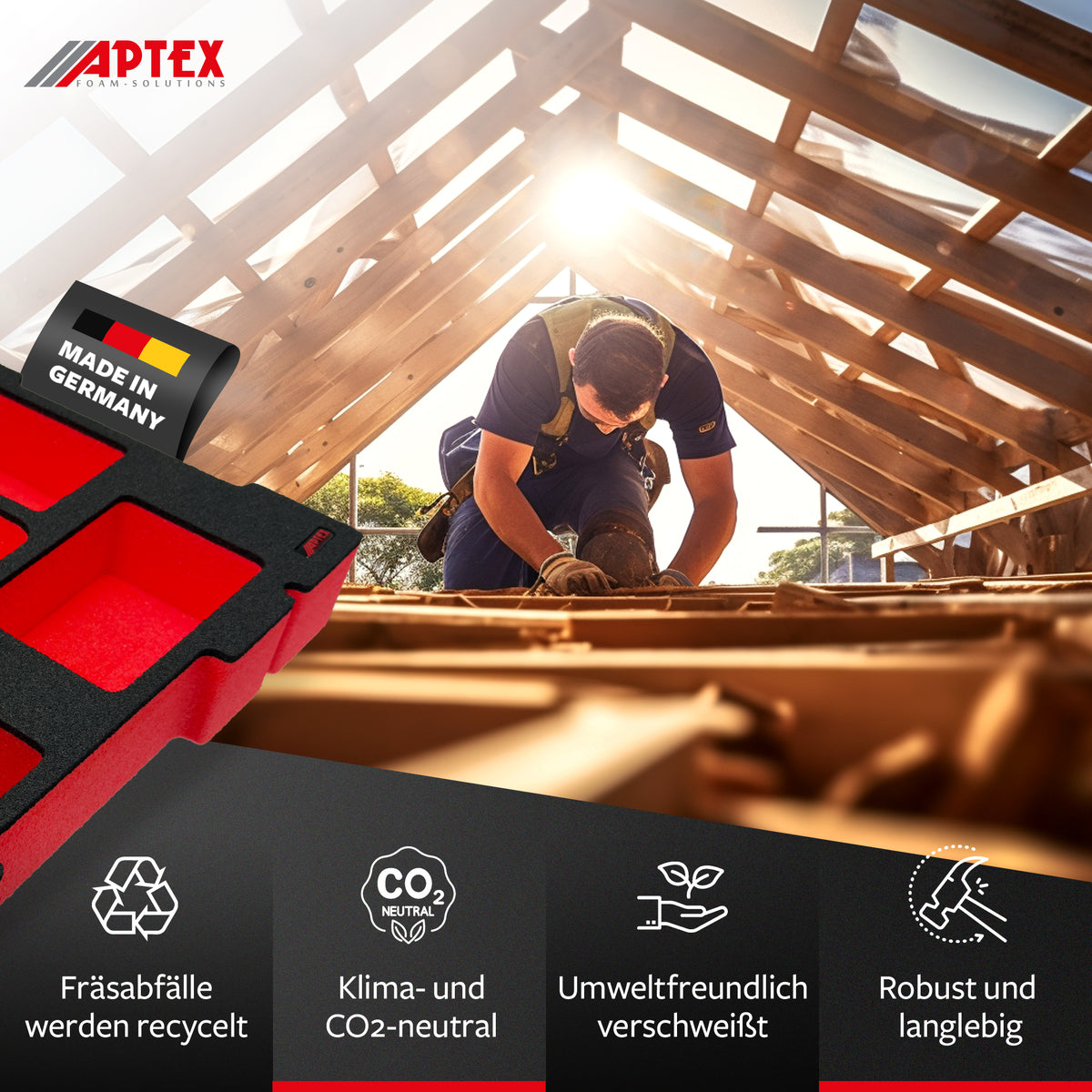 APTEX Einhell Schnellladegerät PXC 4.0A Einlage für E-Case S-F – 18V Akkus und Ladegrät Schaumeinlage – Made in Germany