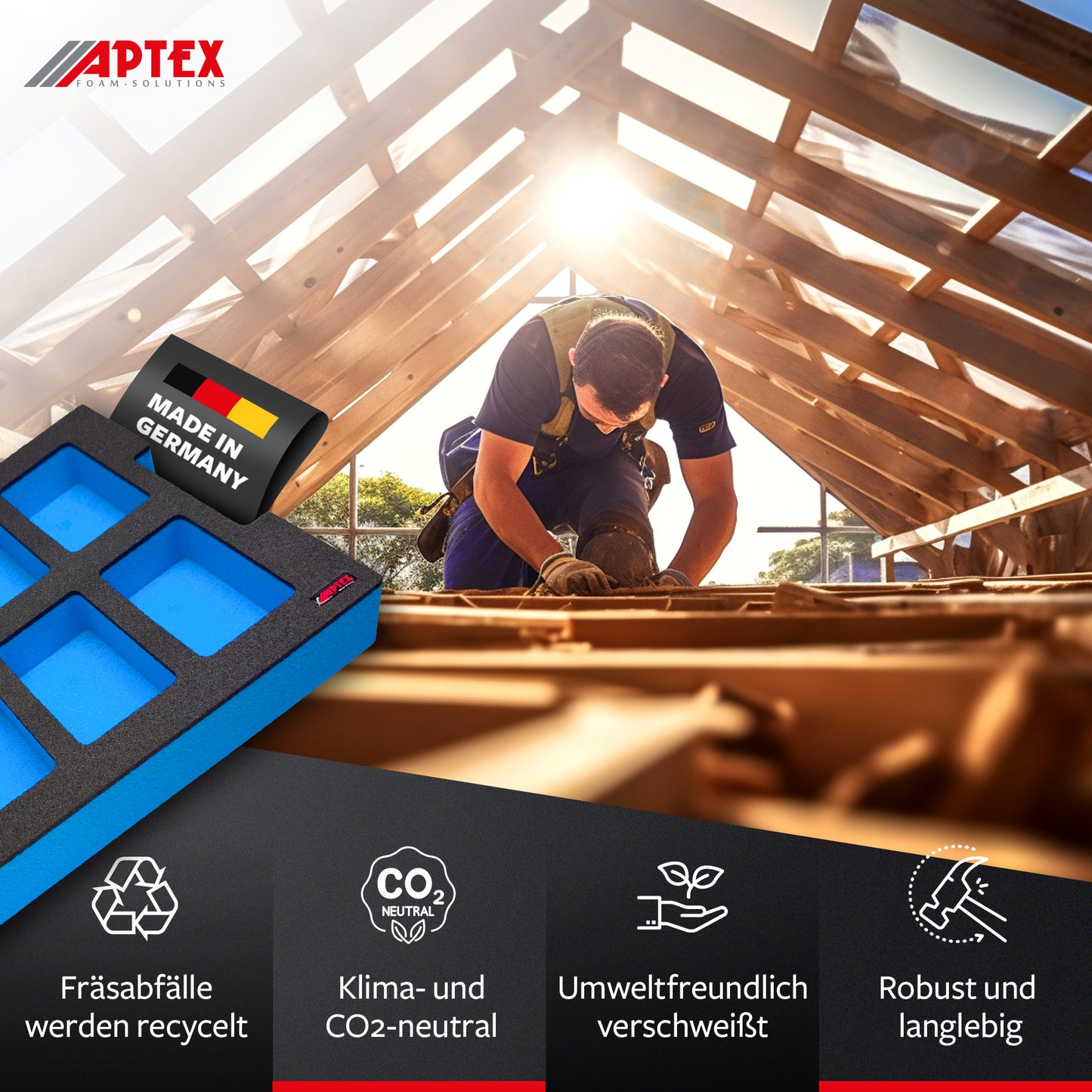 APTEX Bosch 8x GBA 18V Einlage für L-Boxx 102, 136 – Akku Schaumeinlage – Made in Germany