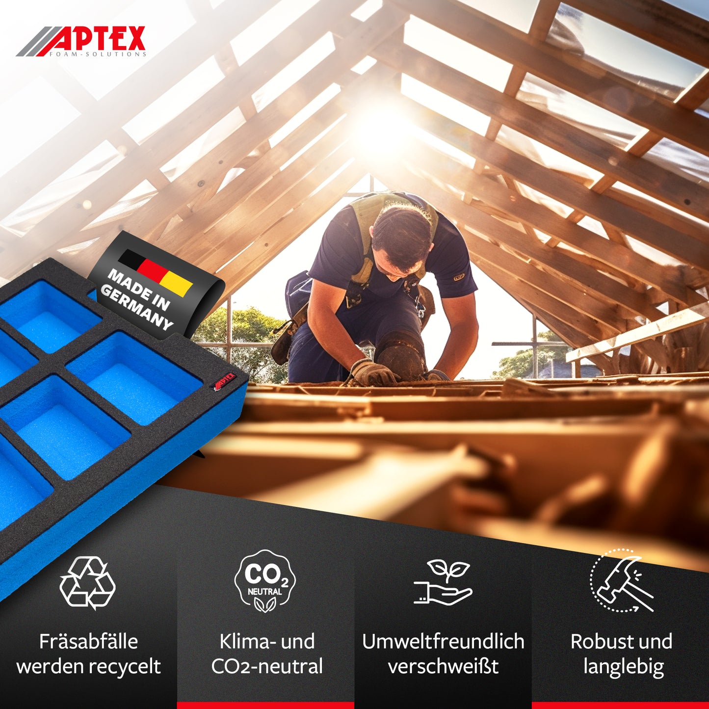 APTEX Bosch 8x ProCore 18V 4.0Ah Einlage für L-Boxx 102, 136 – Akku Schaumeinlage – Made in Germany