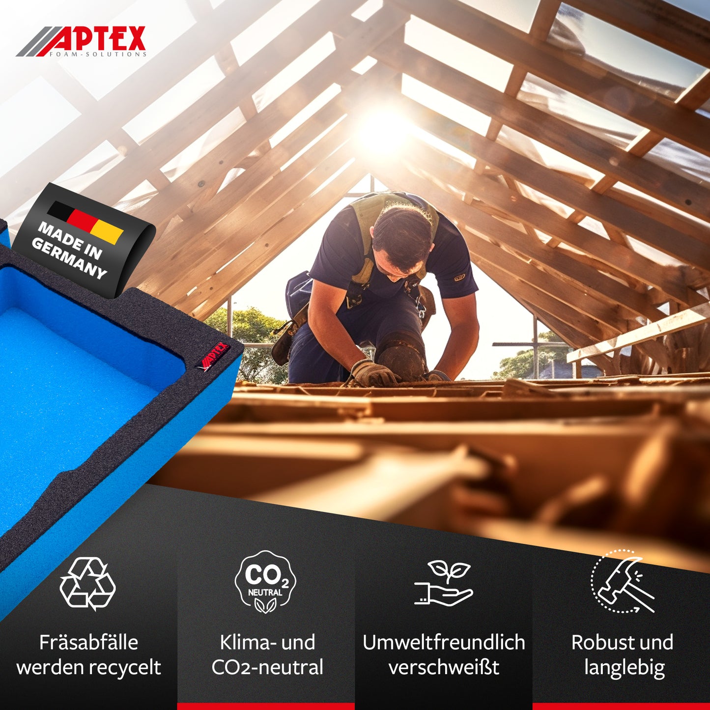 APTEX Bosch 18V2-320 + Expert Akkus 18V Einlage für L-Boxx 136 – Akkus + Doppelladegerät Schaumeinlage – Made in Germany