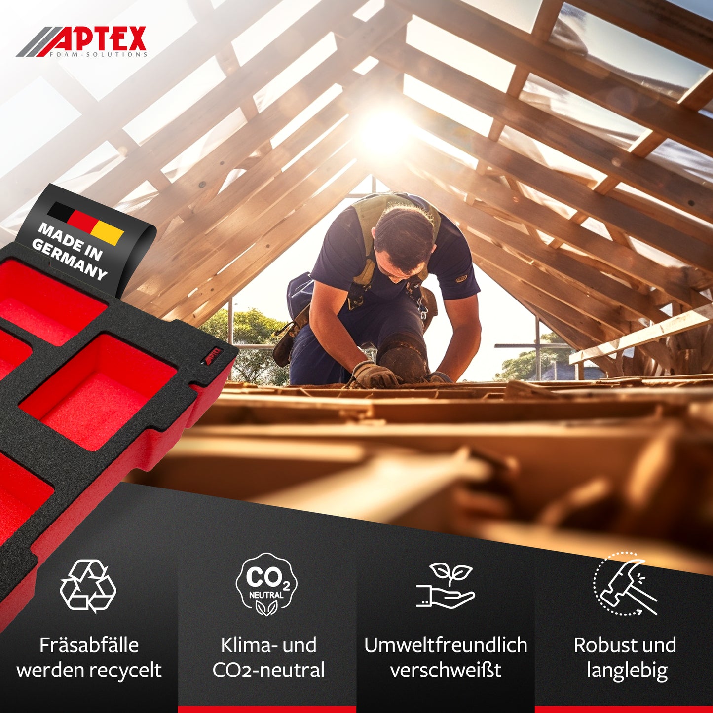 APTEX Einhell Ladegerät PXC 3.0A Einlage für E-Case S-F – 18V Akkus und Ladegrät Schaumeinlage – Made in Germany