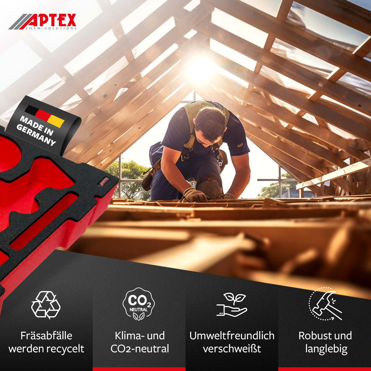 APTEX Einhell Winkelschleifer TP-AG 18/125 CE Q Li Einlage für E-Case S-F – Flex Schaumeinlage – Made in Germany