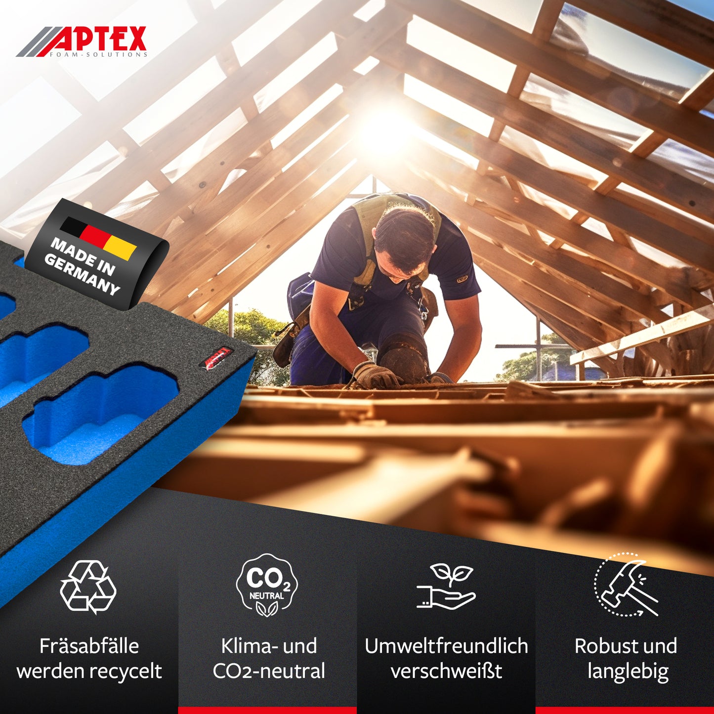 APTEX Bosch GLI 18V-1900 + Akkus 18V GBA Einlage für L-Boxx 136 – Akku-Arbeitsleuchte Schaumeinlage – Made in Germany