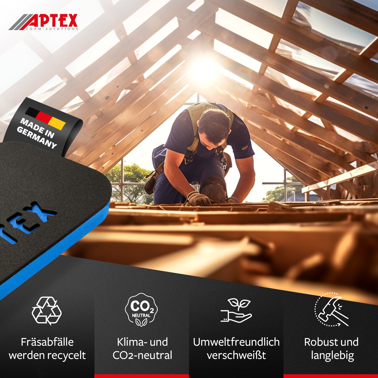 APTEX Kniebrett aus PE-Schaum - Kniekissen für Werkstatt, Garten & Handwerk - Made in Germany